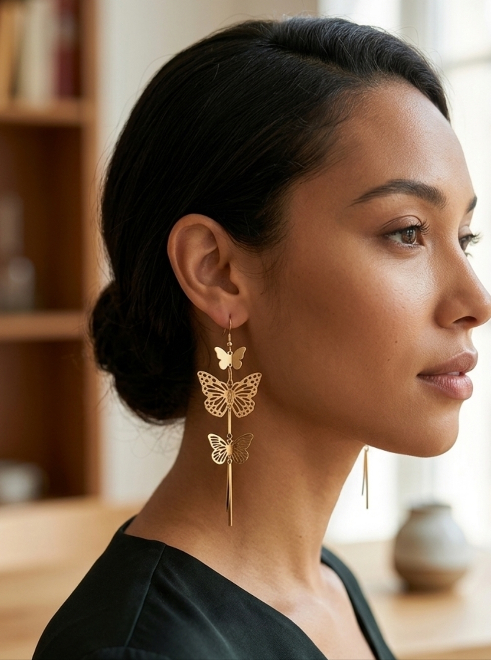 Gold butterfly drop earrings (ADD ON ITEM)